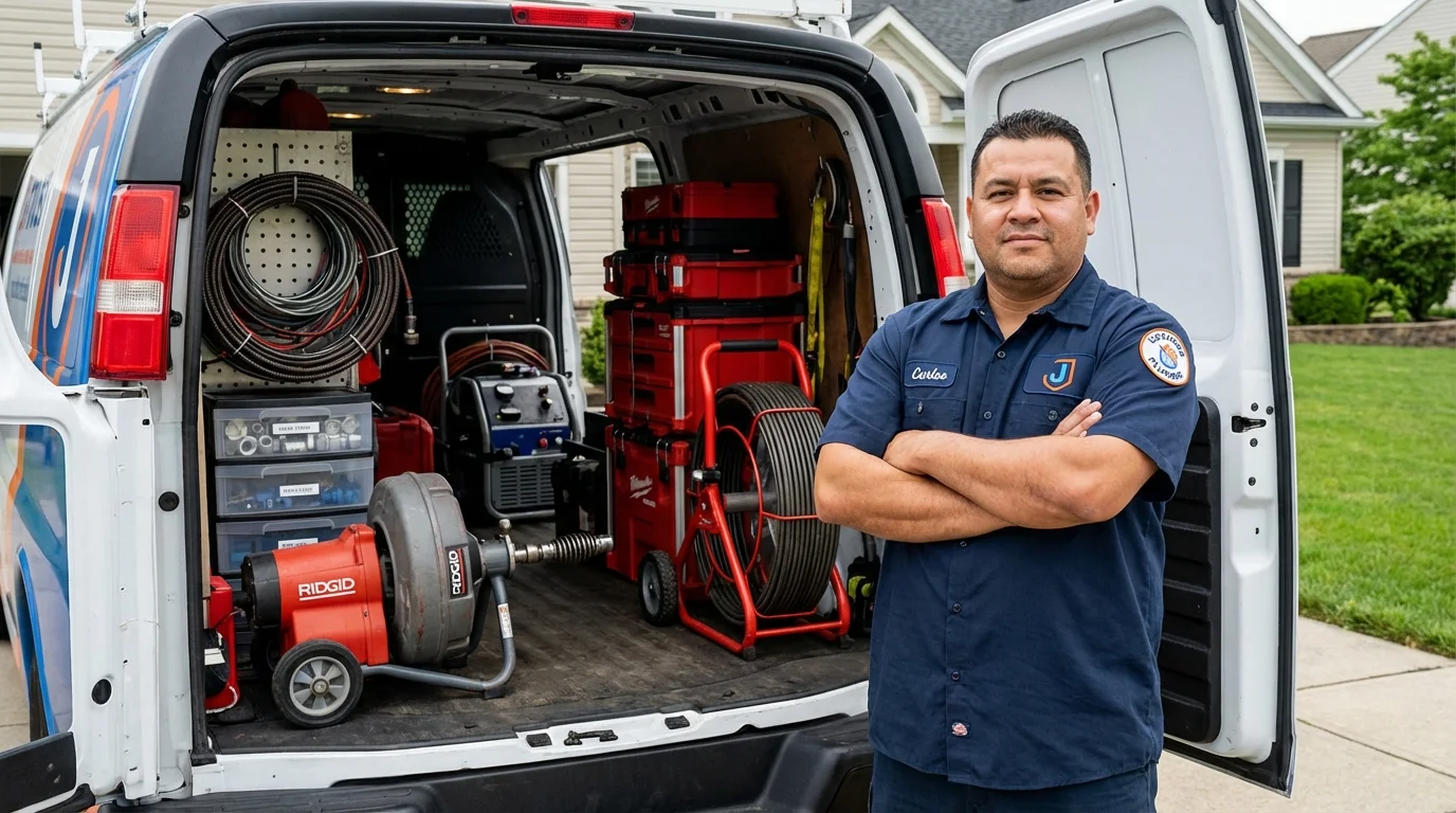 Professional drain cleaning equipment and Johns Plumbing LLC plumber in Crandon