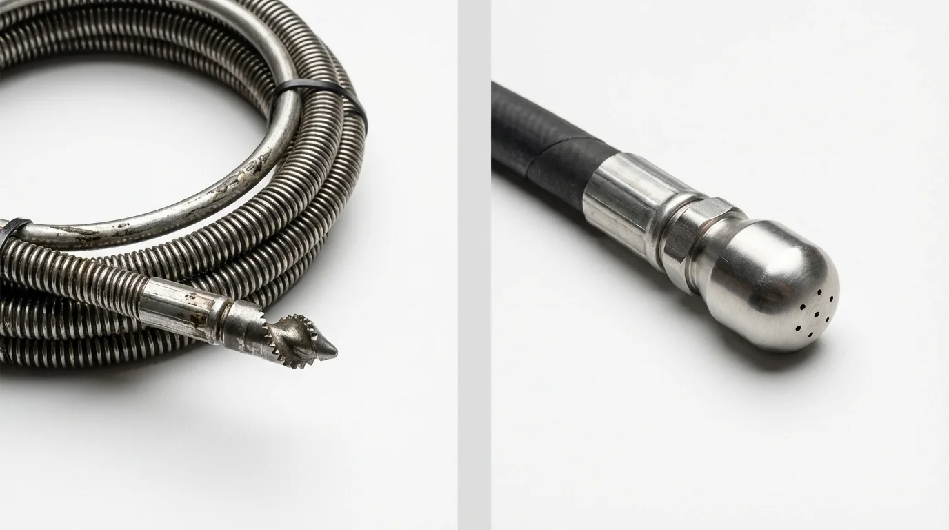 Drain snake cable and hydro jetting nozzle used for drain cleaning in Crandon, WI