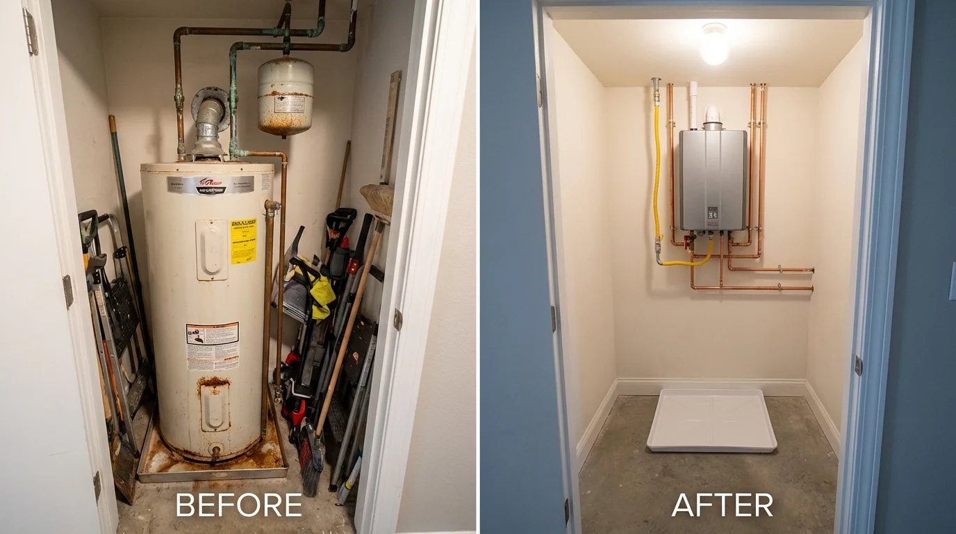 Tank water heater versus wall-mounted tankless unit comparison for Crandon, WI homeowners