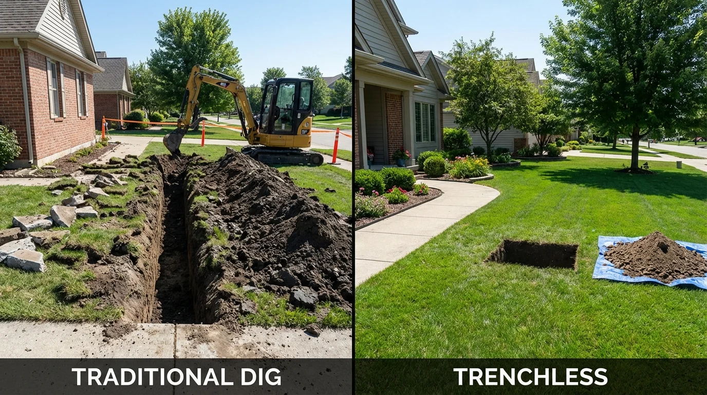 Trenchless sewer repair with minimal yard damage versus traditional excavation in Crandon, WI